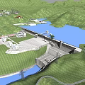 Detailed 3D Rendering Of Large Hydroelectric Dam With Natural Mountain Reservoir And Supporting Working Facilities