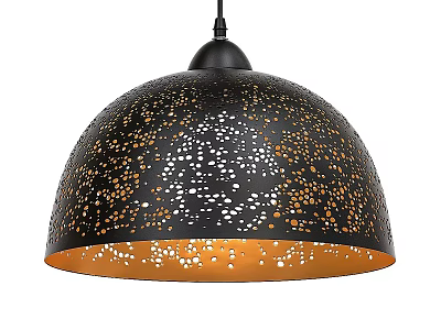 Black Dome Shaped Pendant Light With Perforated Holes And Golden Rim Starry Effect 3d model