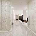 Modern Public Restroom Interior With White Columns Black Panel Urinals Terrazzo Floor And Lighting