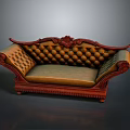 Traditional Carved Wooden Frame Sofa With Curved Armrests And Tufted Upholstery