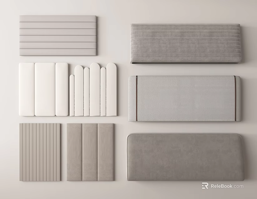 Various Textured Decorative Panels In Gray And White For Interior Design 3d model