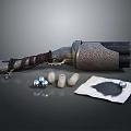 Vintage Leather Wrapped Cannon With Metal Balls Wooden Plugs And Gunpowder On Paper
