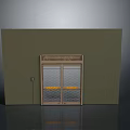 Yellow Cushioned Bench Inside Wooden Framed Glass Double Door In Green Wall Space
