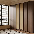 Modern Wooden Wardrobe Design With Rattan Panels And Sliding Doors