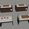 Modern Glass Top Showcase Shelves With Wooden Bases And Metal Legs For Display Items
