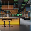 Stylish Modern Mall Store Interior With Blue Starry Ceiling Bar Counter And Black Spherical Decoration