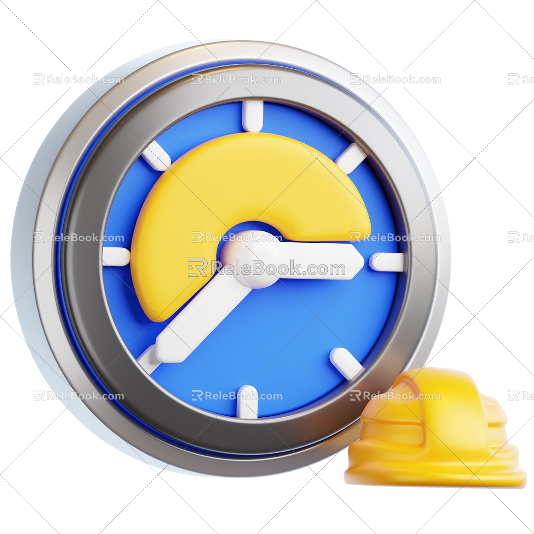 Modern cartoon work time icon alarm clock safety helmet 3d model