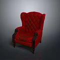 Elegant Red Classic Armchair With Tufted Diamond Pattern Backrest Armrests And Wooden Carved Legs