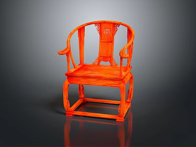 Traditional Orange Carved Armchair With Intricate Patterns Armrests And Backrest Design 3d model