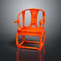 Traditional Orange Carved Armchair With Intricate Patterns Armrests And Backrest Design