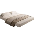 Modern Comfortable Mattress with Soft Pillows and Beige Layered Blanket in Minimalist Style