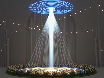 Photo Spot Featuring Blue Halo White Light Beam Arched Structures String Lights And Circular Flower Bed 3d model