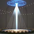 Photo Spot Featuring Blue Halo White Light Beam Arched Structures String Lights And Circular Flower Bed
