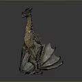 Mythical Horned Dragon Game Movie Character With Long Neck Outstretched Wings And Scaled Body