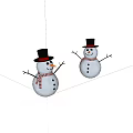Two Cheerful Game Movie Character Snowmen With Black Top Hats Red Scarves And Stick Arms
