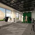 Professional Photography Studio Setup With Green Screen Lighting Tripods And Softbox Umbrellas