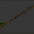 Enchanted Wizard Staff With Curved Wooden Shaft And Green Gemstone