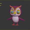 3D Cartoon Owl Character With Pink Yellow Head Polka Dots Blue Eyes White Body