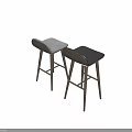 Modern Bar Stools With Wooden Backrest Black Leather And Gray Padded Seats Dark Legs
