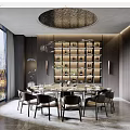 Elegant Private Dining Room Interior With Round Table Wine Rack And Scenic Windows
