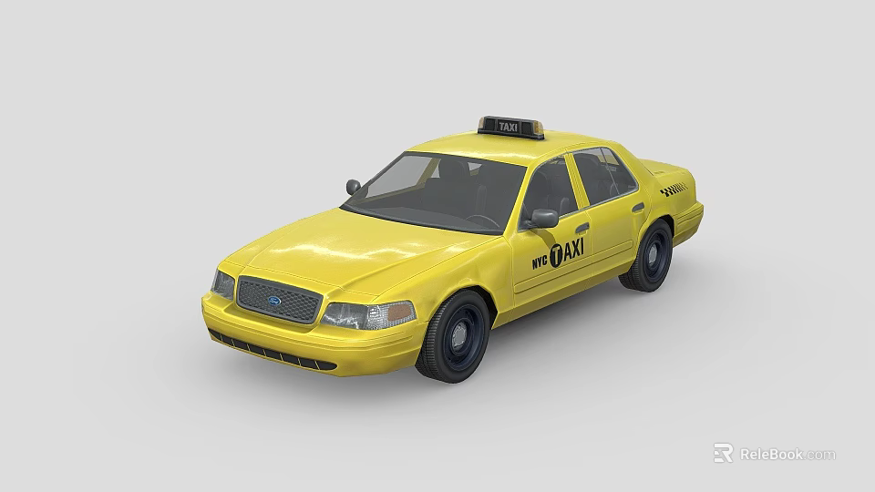 Bright Yellow Taxi Sedan With Roof Sign And Side Lettering Details 3d model 