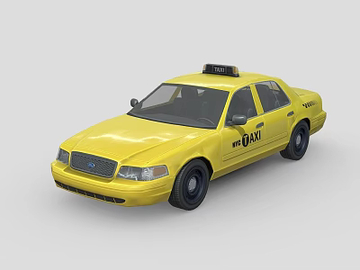 Bright Yellow Taxi Sedan With Roof Sign And Side Lettering Details 3d model