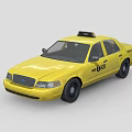 Bright Yellow Taxi Sedan With Roof Sign And Side Lettering Details