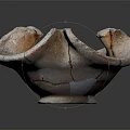 Ancient Cracked Earthenware Bowl With Irregular Shape And Small Base 3d model