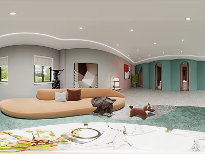 Modern Beauty Hair Salon Interior With Curved Design Comfortable Sofa Styling Mirrors And Equipment 3d model