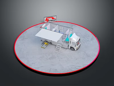 Shine Brand Mobile Service Truck With Extended White Platform And Stairs 3d model