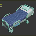 Medical Hospital Bed with Blue Mattress White Frame and Movable Wheels for Healthcare