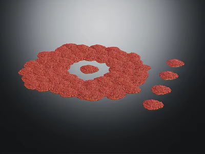 Red Granular Circular Structure With Central White Area And Adjacent Smaller Forms 3d model