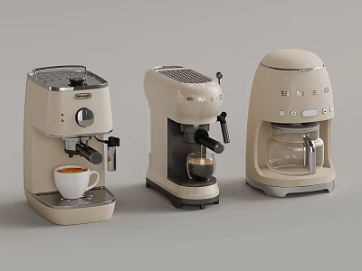 Three Beige Coffee Machines With Classic Design And Brewing Features For Home Use 3d model