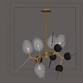 Modern Luxury Chandelier With Gold Frame Glass Shades And Black Spherical Decorations