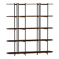 Modern Multi Tiered Shelving Unit With Metal Frame And Wooden Shelves