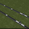 Two Parallel Landscape Bridges With Pavilion Tops And White Railings On Green Grass