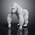 White Gorilla Sculpture in Crouching Pose on Dark Reflective Surface with Detailed Muscular Features