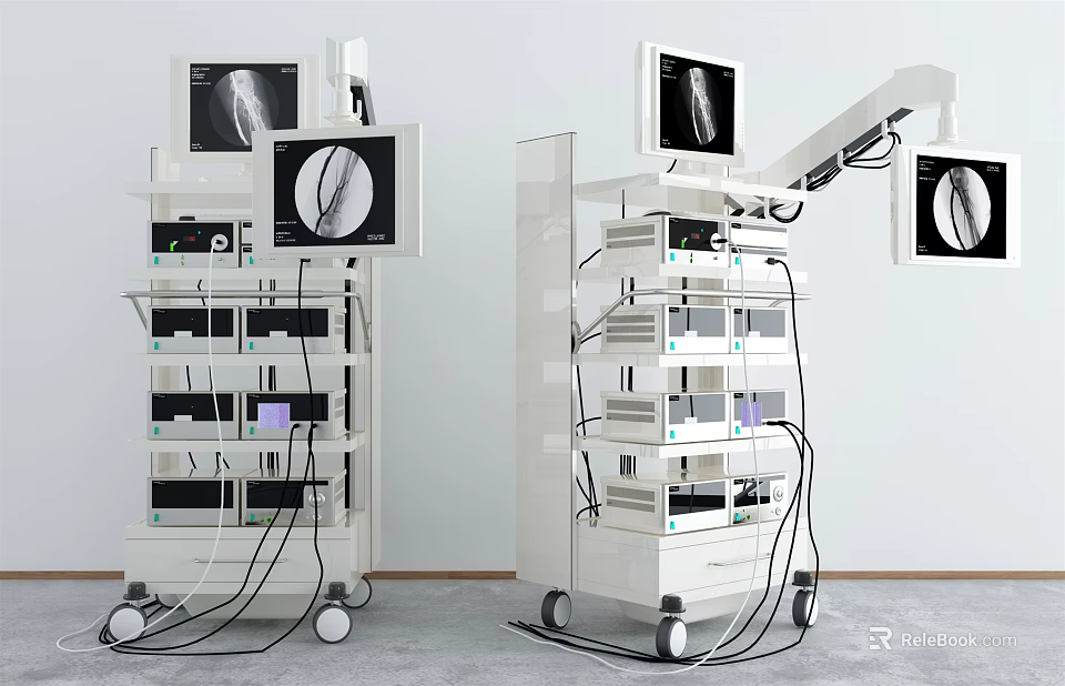 Advanced Mobile Medical Equipment With Multiple Screens Wheels And Instrument Components 3d model 