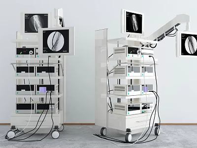 Advanced Mobile Medical Equipment With Multiple Screens Wheels And Instrument Components 3d model