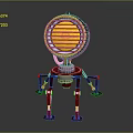 Modern Industrial Style Lamp With Red Mechanical Legs And Round Grille Shade