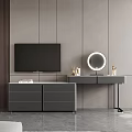 Modern Gray Dressing Table With Round Mirror And Cosmetics On Surface 3d model