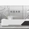 Modern Tech Themed Office Reception Background Wall With Geometric Line Design And Sleek Finish