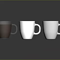 Three Cups of Coffee with Latte Art in Various Material Mugs on Dark Background