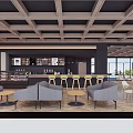 Cozy Cafe With Wooden Ceiling Herringbone Floor Bookshelves Numerous Books Tables Chairs And Sofas