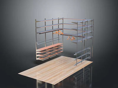 Durable Metal Shelving Unit With Multi Layer Storage Racks And Hanging Hooks 3d model