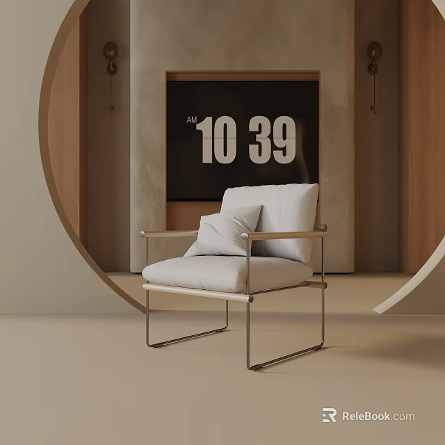 Modern Accent Chair With Metal Frame White Upholstery In Minimalist Living Room Interior 3d model 