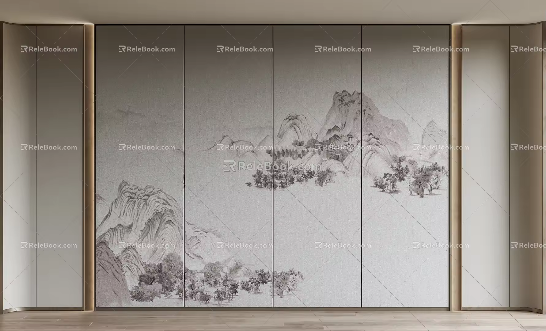 New Chinese Style Background Wall Panel Soft Bag Hard Bag 3d model