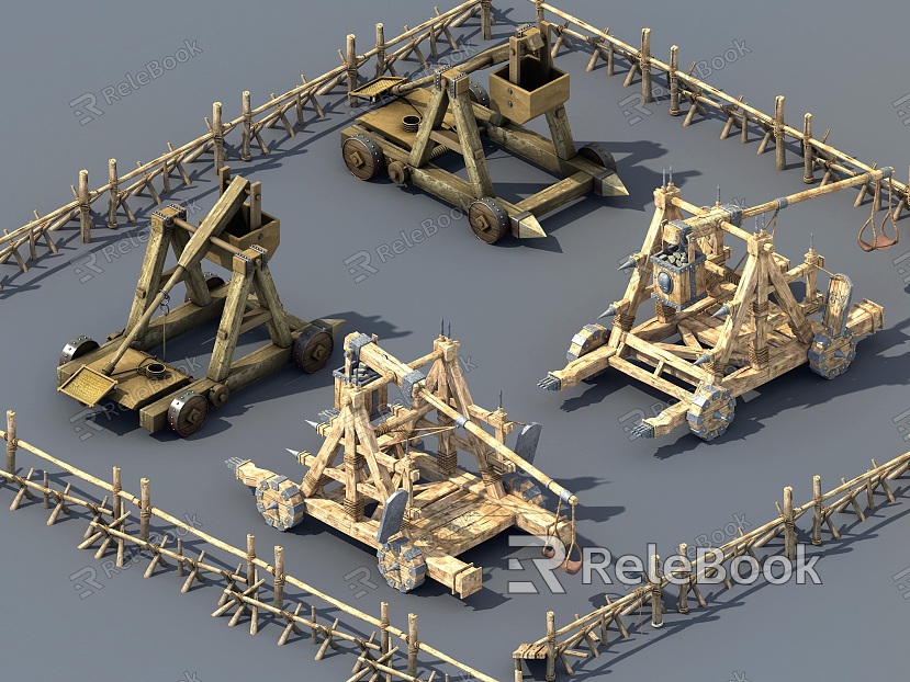 Ancient siege equipment, stone vehicles, military weapons, siege weapons, fence model