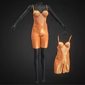 Orange Shiny Leotard Displayed On Black Mannequin With Smaller Hanger Version