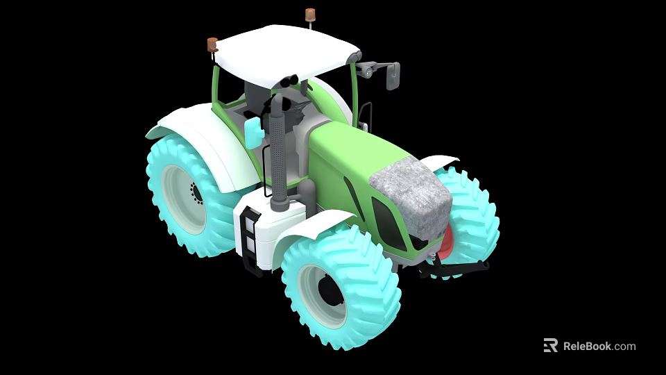 Green And White Agricultural Tractor With Large Tires And Modern Design 3d model 